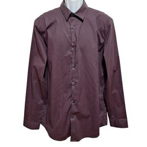 Shaquille ONeal Long Sleeve Dress Shirt XLG LT Deep Plum Dash Print Casual Dress